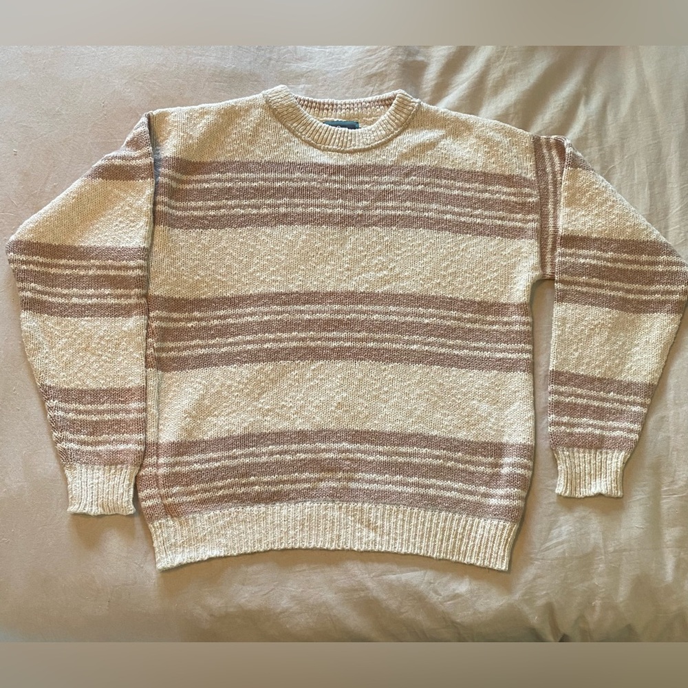Vintage Woolrich 100% Cotton Striped Beige and Cream Sweater